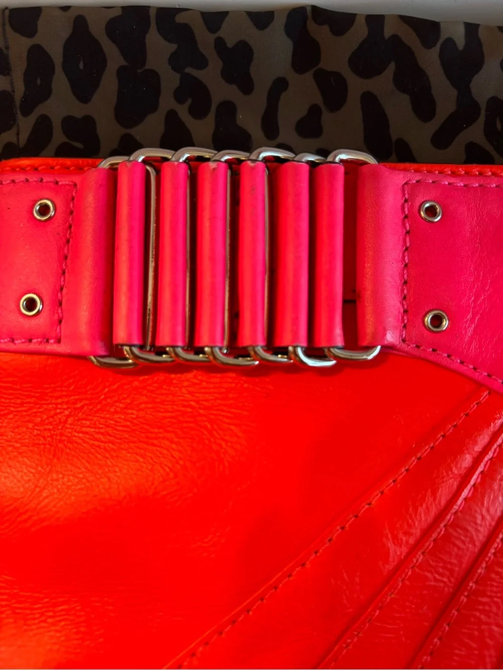 Rebecca Minkoff Park Avenue Two-Tone Leather Clutch -  Hot Pink & Coral